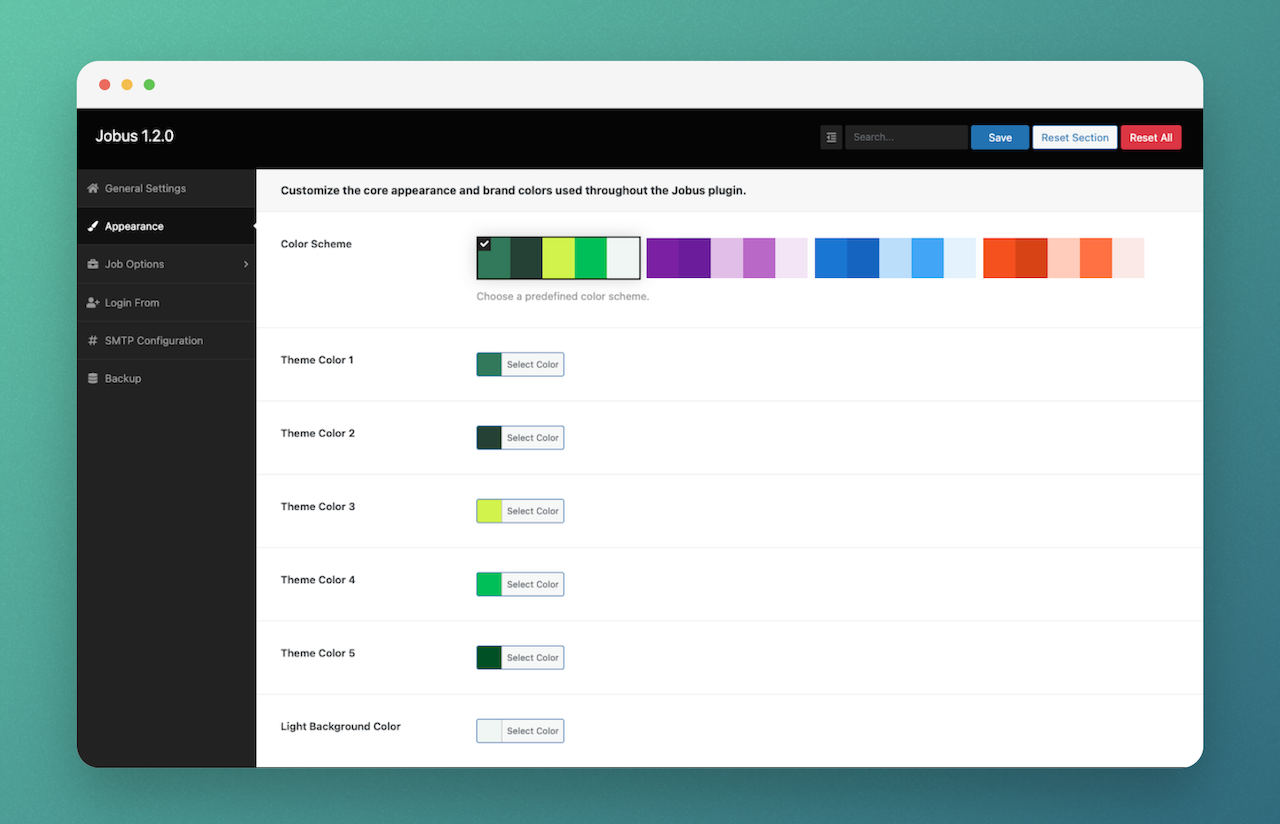 Jobus plugin settings panel for configuration